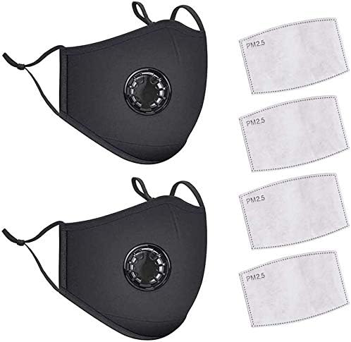 2 Pack Protective Covers with 4 Cotton Filter Sheet,Washable Reusable Protection Cover with Breathing Valve-Black