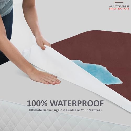Image of Mattress Protector King Size | Ultra-Soft Luxury Feel Premium Cotton Waterproof Mattress Cover | Silky Soft, Antibacterial & Hypoallergenic | Fits Upto 10 inch Bed Cover - 6.5x6 Ft |78x72 in, Coffee