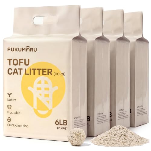 FUKUMARU Tofu Cat Litter Clumping Litter for Cats Mixed Corn Pellets Dust-free and Easy Clumping Odour Control Flushable Direct to Toliet Low Residue 16 L (4 Packs)
