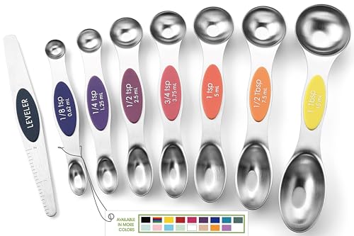 Spring Chef Stainless Steel Magnetic Measuring Spoons Set of 8 with Leveler