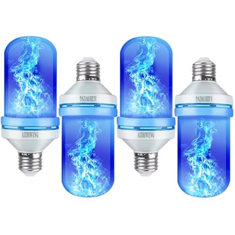 AIZHIWENG LED Flame Light Bulbs, 4 Modes Fire Light Bulbs, E26 Base Flame Bulb, Christmas Decorations Outdoor Indoor Home, Christmas Lights Bulbs (Blue, 4 Pack) Cover