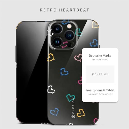 Coque iPhone 15 Pro Noir cœurs rétro étui protecteur élégant