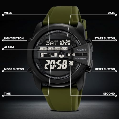 Image of V2A DIGITRON-TERRAX 2942 Digital Watch for Men | Industrial Shield Design with Oversized Digital Display | Urban Sports Everyday Watch with Countdown Timer, Alarm & 50M Water Resistance