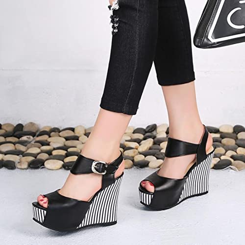 Sandales compensées grande taille 11-14 pour femme avec talon stable et bout ajouré