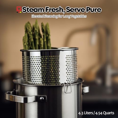 WAGENSTEIGER Premium Stainless Steel Asparagus Steamer Pot or Spaghetti Pasta Stovetop Cooker with Perforated Steamer Basket, Tall & Large Size, Versatile Cookware, 3-Ply Base(4.3Liters/1.14Gals) - Image 4