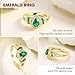 DAYBYDAY Gold Plated Emerald Ring 925 Sterling Silver Green Gemstone Ring Womens May Birthstone Rings Pear Shaped Engagement Ring Size 6
