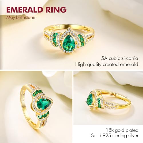 DAYBYDAY Pear Birthstone Rings for Women 925 Sterling Silver Created Gemstome Pear Shaped Engagement Ring Split Shank Anniversary Wedding Rings for Women Size 6-104