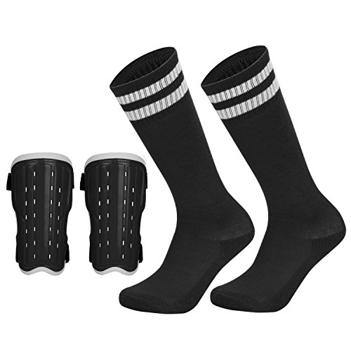 Soccer Shin Pad Over Knee Soccer Socks 2 Pairs Kids Leg Carf Protective Shin Pads Adjustable Perforated Breathable Guard Board And Impact Resistant Soccer Guards Socks Black #TOP4
