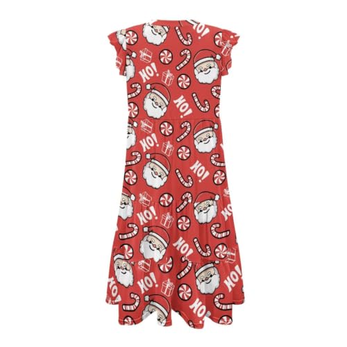 Image of Women's Casual Ruffle Sleeve Dress V Neck Pullover Dress Flowy A-Line Pleated Lightweight Dress with Pockets