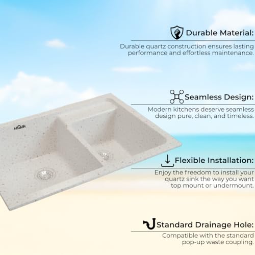 Image of ARQUIN Double Bowl Quartz Kitchen Sink 31x18x9 Inch Rosa | Durable & Scratch-Resistant Sink | Undermount,Topmount | Including Coupling,Sink Connector,Waste Pipe & Fruit Washing Basket