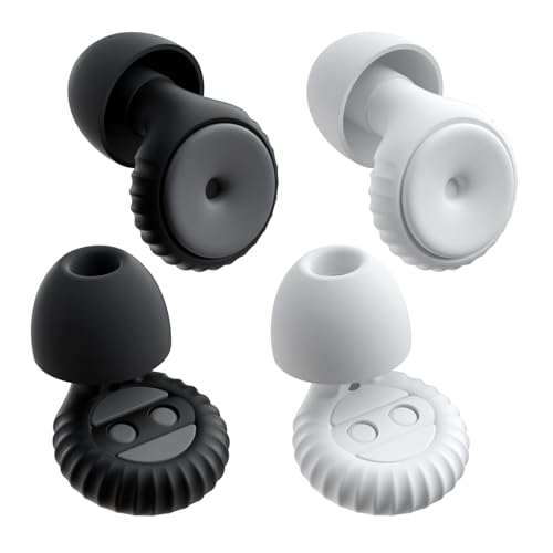 SISIXILE 2 Pairs of Ear Plugs for Sleeping, Made of Ultra-Comfortable Silicone with Passive Noise Reduction Technology for Noise Reduction 45 dB, 8 Ear Tips in XS/S/M/L, Black+White
