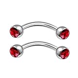 2Pcs Steel 18g 5/16 8mm curved barbell earrings Piercing Jewelry Eyebrow Rook Tragus Helix 3mm Light Siam Crystal Ball M9085