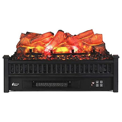 TURBRO Eternal Flame EF23-LG Electric Fireplace Logs, 23" Remote Control Fireplace Insert Log Heater, Realistic Lemonwood Ember Bed, Thermostat, Timer, 1400W Black