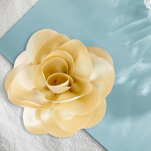 Image of Dainty Satin Fabric Flower Brooches for Women Large Rose Floral Brooch for Party Dance Wedding Banquet Elegant Camellia Fashion Brooch Pin for Women Girl 5.5inch