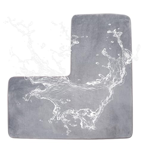 gifyym Tapis de salle de bain en forme de L – Tapis de douche d'angle en polaire corail confortable, antidérapant et absorbant pour douche carrée, salle de...