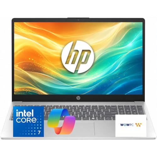 Image of HP 15.6 inch Full HD Business & Student Laptop, Intel Core 7 150U 10-Core, 64GB RAM, 2TB PCIe SSD, Copilot Key, USB Type-C, Wi-Fi 6, Webcam, Numeric Keypad, Windows 11 Home, WOWPC USB