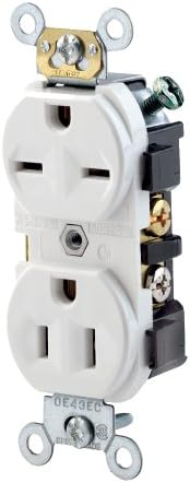 Leviton 15 Amp, 125/250 Volt, Narrow Body Duplex Receptacle, Straight Blade, Commercial Grade, Self Grounding, Dual Voltage, 5031-W, White