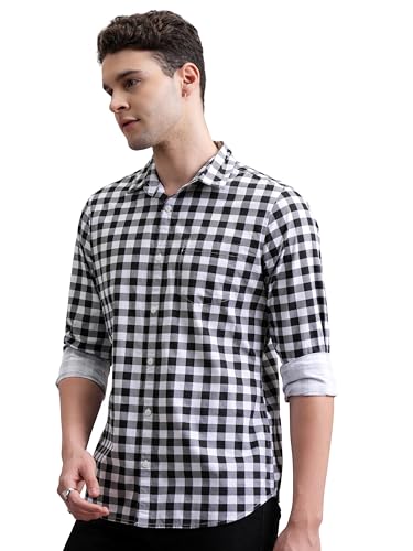 Image of Highlander Men's Slim Fit Checks Shirt | Full Sleeves | Regular Collar | Casual Shirts for Men
