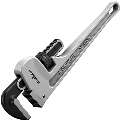 HORUSDY 18-Inch Pipe Wrench, Aluminum Heavy-Duty Adjustable Plumbing Wrench, 450mm, 1/2"–2" Pipe Capacity, Strong Grip & Durable, Lightweight Gray for Professionals & DIY