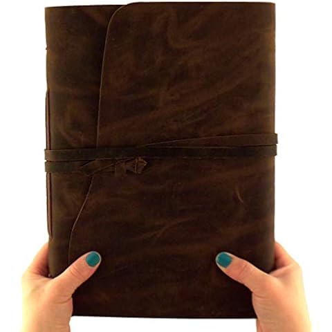 Large Rustic Genuine Leather Photo Album - Scrapbook Style Pages, Gift Box Included - Holds 200 4x6 or 5x7 Photos Cover
