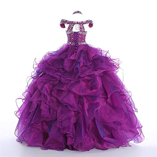 Baoji Girls' Crystal Body Straps Layered Ball Gown Ruffles Pageant Dresses 10 US Amaranth