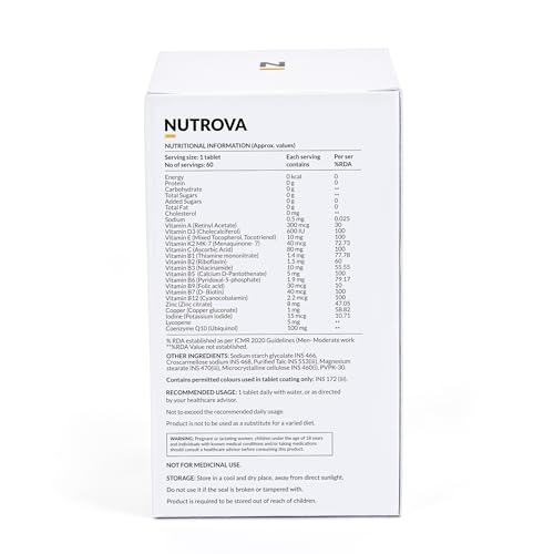 Image of Nutrova Multivitamin for Men - Daily Supplement with CoQ10 & Lycopene, Optimized for Indian Diets, Supports Energy, Immunity & Recovery - 60 Veg Tablets.