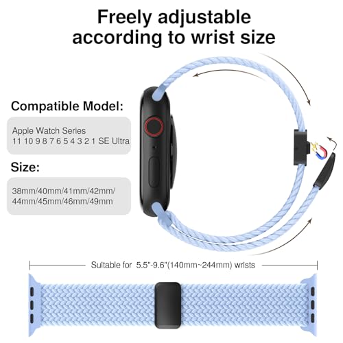 Image of Braided Stretchy Band Compatible with Apple Watch Bands 38mm 40mm 41mm 42mm 44mm 45mm 46mm 49mm Women Men, Soft Nylon Solo Loop Magnetic Sport Strap for iWatch Series 11 10 9 8 7 6 5 4 3 2 1 SE Ultra