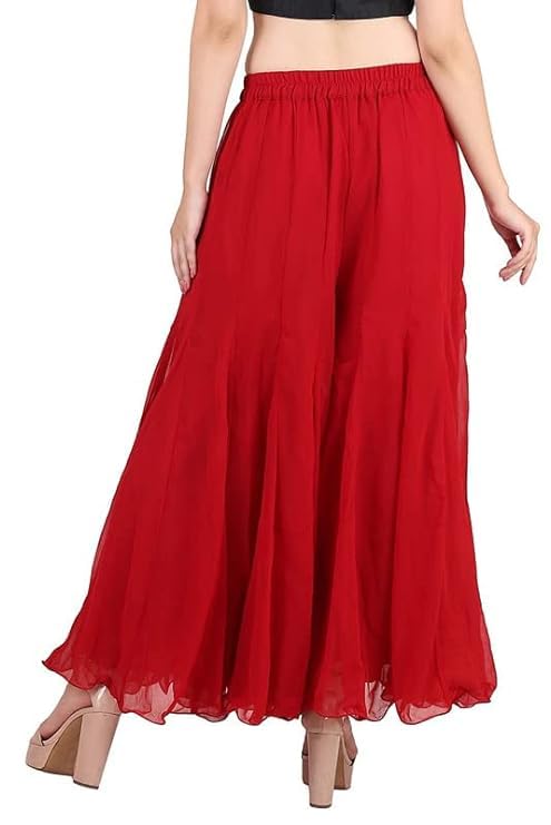 Image of Kvish Regular Loose Fit Solid Colour Georgette Flared Sharara Palazzo for Women