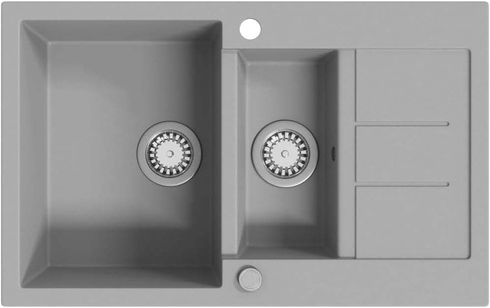 vidaXL Granite Kitchen Sink Double Basin Grey