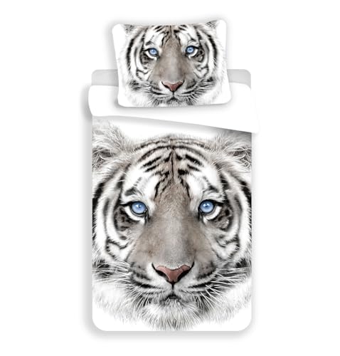 Tiger Blanc Bed Linen 100% Cotton 140 x 200 cm 70 x 90 cm (White)