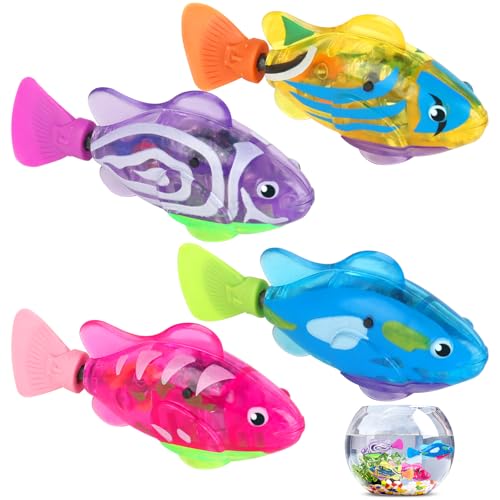FENGQ Pez Electrónico, 4 Piezas Robo Fish Pez Flotante, Robot Flotante Reutilizable Pez Bañera Juguete Flota en Múltiples Direcciones para Piscina, Niños, Gatos y Perros