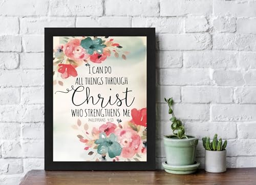 Image of Interio Crafts Bible Verse Wall Quote - I Can Do All Things Through Christ - Philippians 4:13 Bible Verse - Synthetic Wood, 13.5X10 Inches