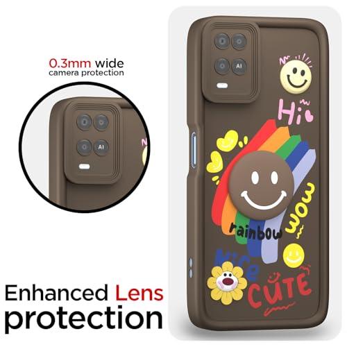 Image of Pikkme Back Cover for Oppo A54 | Soft Silicone| Cute Rainbow Smile & 3D Cartoon Flower Design | Shockproof Raised Camera Protection Bumper Case (Brown)