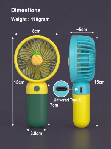 Image of Portable Mini Hand Fan| LED Glow| 3 Speed Mode| Type-C Fast Charging| Mobile Stand| Mini Fan| Travel, Home, Kids Toys & Office Use (Set Of 2 (Any 2 Multi-Color Set))