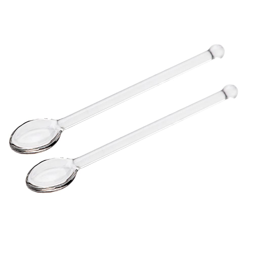 Hugede Transparent 2 Pcs Clear Glass Spoons Stirring Spoon Coffee Rod Mixing Spoon Long Handle Teaspoon Mini Cocktail Serving Spoons