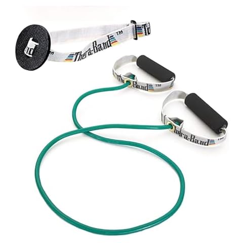 THERABAND Resistance Tubes, Professional Latex Elastic Tubing with Soft Handles For Exercise, Physical Therapy, Lower Pilates, At-Home Workouts, and Rehab, 48 Inch, Green, Heavy, Intermediate Level 1 Cover