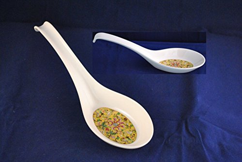 Lucky Star Chinese Style Melamine Plastic Spoon W/Hook End Reman Rice Wonton Noodle Soup Spoon, Dynasty, 6.3” or 8.5