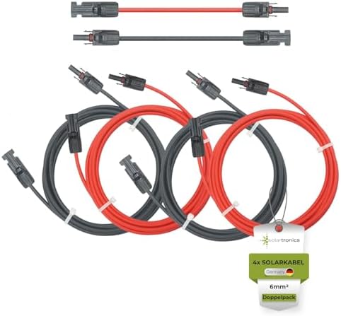 SOLARTRONICS Solarkabel Doppelpack 4x 10 Meter 6mm² H1Z2Z2-K Schwarz & Rot Solarstecker beidseitig - Verlängerungskabel 6qmm - Made in Germany - inkl. 0% MwSt. gem. § 12 Abs. 3 USt