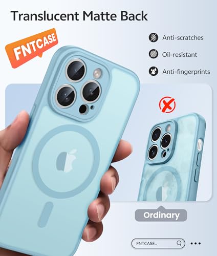 Image of FNTCASE for iPhone 14 Pro Case: [Compatible with Magsafe] Translucent Matte Cases with [Full Camera Protection] [Screen Protector] Military Grade Shockproof Protective Phone Cover - Teal