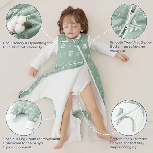 Image of Duomiaomiao 2 Pack 1.0 TOG Toddler Sleep Sack 12-24 Months 100% Cotton Lightweight Baby Sleep Bag with Feet, Breathable Comfy Toddler Wearable Blanket