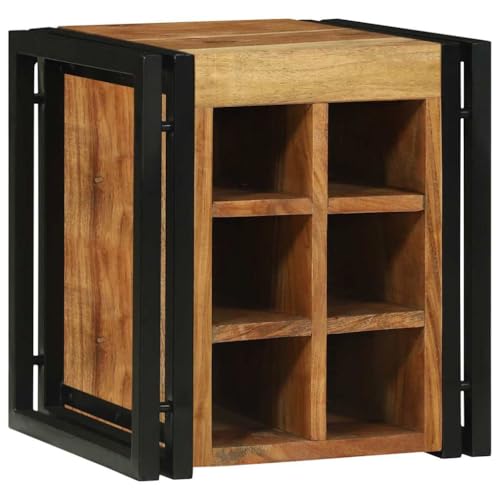 Casier à vin en bois d'acacia et fer forgé noir de 35x35x39 cm