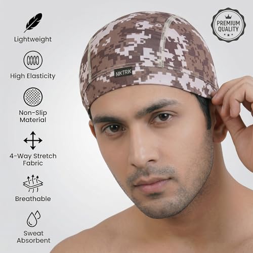 Image of Unisex Helmet Skull Cap for Bikers & Cyclists, Polyester Head Cap, Hair Inner Helmet Cap for Men, Sweat Cooling Beanie Cap, Skull Mask for Summer, Bike Accessories