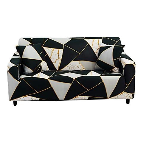 VM VOUGEMARKET Stretch Sofa Slipcovers Fitted Furniture Protector Printed Sofa Cover Black White Stylish Fabric Couch Cover with 2 Pillowcases for 2 Cushion Couch(Loveseat,Geometric) Cover