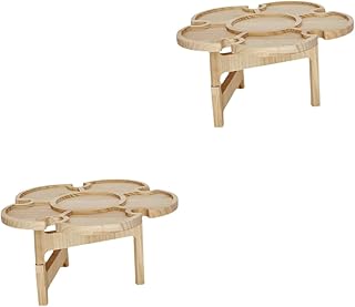 BESTOYARD 2 Peças Mesa De Vinho Dobrável Ao Ar Livre Mesa Dobrável De Madeira Mesa De Piquenique Portátil Mesas Portáteis Dobráveis Garrafa De Vinho Suporte De Vidro Pequena Mesa De