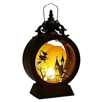 Jorzer Halloween Lantern Halloween Candle Lantern 3.74x6.69 inch LED Candle Vintage Round Hanging Decorative Outdoor Lanterns with Clear Glass, Battery Included Witches