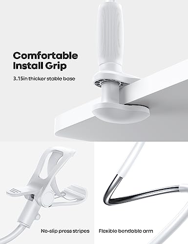 Image of Lamicall Gooseneck Phone Holder for Bed, Stable Flexible Arm Stand for Desk | Upgraded Al-Mg Alloy Core, Secure Clamp Base, 33.4 inch Long Arm, Hands-Free Viewing, Bedside & Desk Use, Fits 4-7 inch Phones, White
