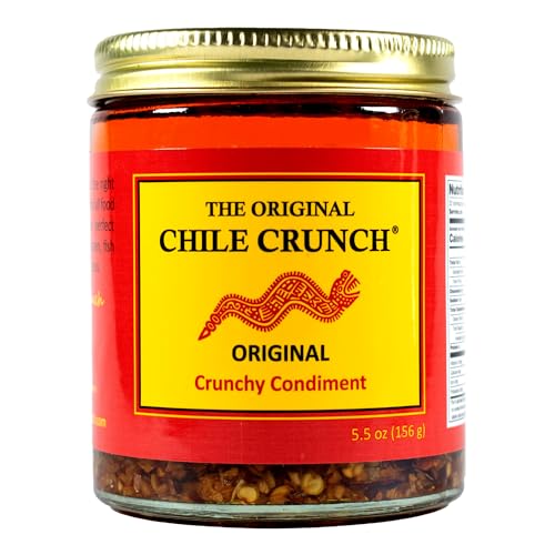 CHILE CRUNCH - Original Spicy Crunchy Condiment - All Natural Roasted Chili Peppers, Garlic &amp; Onion Crisp Sauce - Vegan, Gluten-Free, No Preservatives - Homemade Authentic Mexican Recipe 5.5oz (1 Pack)
