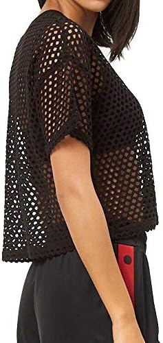 CLOZOZ Women's Mesh Cover Up See Through Fishnet T-Shirt Crop Top