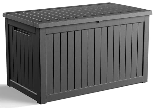 MAIUSCOLI 260 Gallon Outdoor Deck Box Lockable Waterproof Outdoor Storage Boxes For Garden Tools Indoor Cushions Accessories Outside Storage Resin Weatherproof Container(Black)