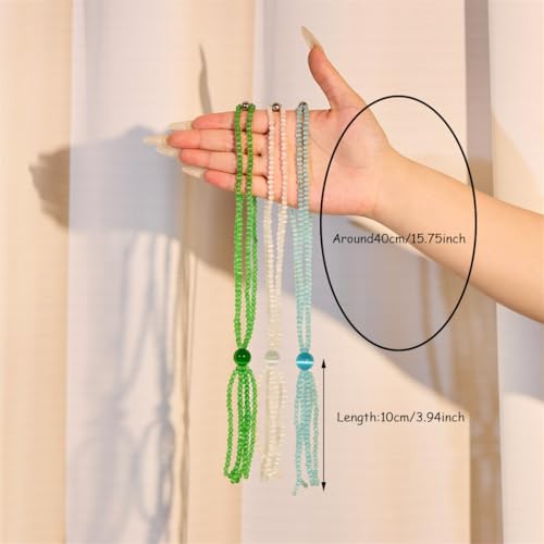 NUZUJX Magnetic Curtain Tiebacks, 2 Pack Colorful Natural Stone Beads Tassel Curtain Drapery Holdbacks, Boho Curtain Ties for Home Office Decorative (White Cat Eye) by NUZUJX - Image 2